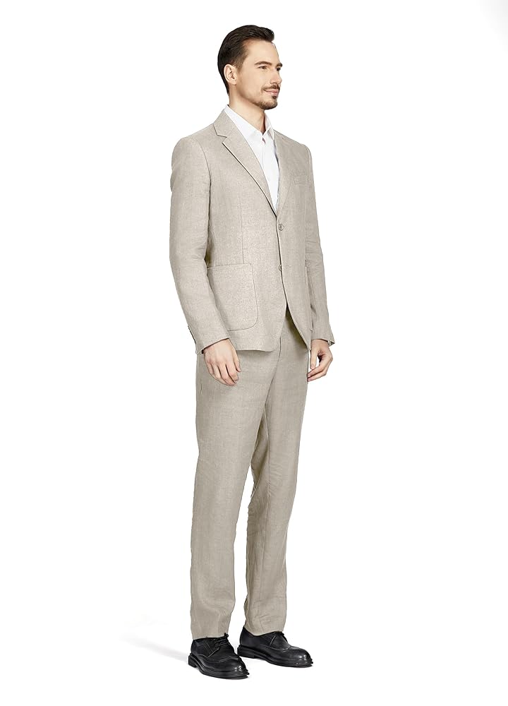 1PA1 Men's 2 Piece 100% Linen Slim Fit Suit Two Buttons