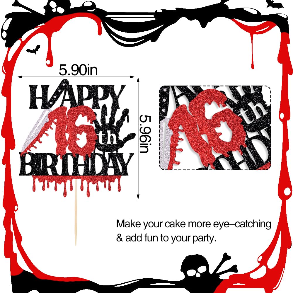 Glitter Killer Happy 16th Birthday Cake Topper – Halloween Horror Party Decor - View #10
