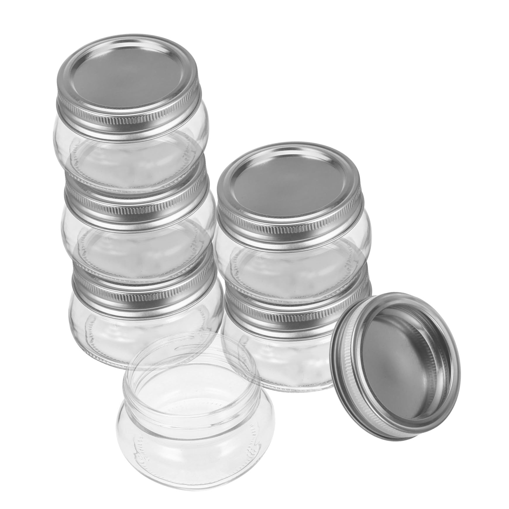 6 pezzi Barattoli in Vetro per Alimenti Coperchio Ermetico Contenitori Riutilizzabili per Cucina e Ripostiglio Vasetti Trasparenti per Marmellate Spezie e Dolcificanti Design