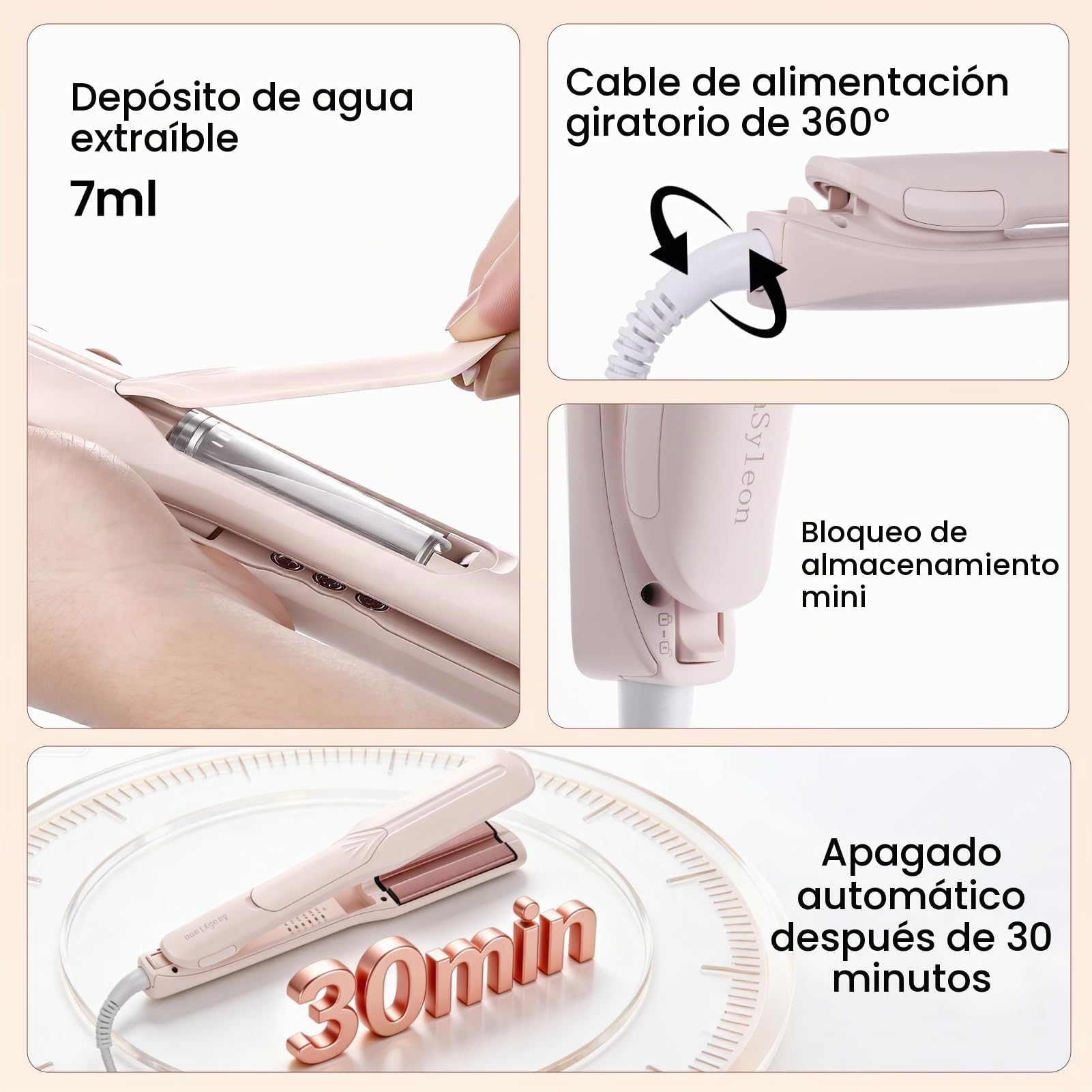 AraSyelon Plancha De Vapor Cerámicas Anchas 38mm, 5 Temp. 140°C–220°C | Calentamiento 30s, Cuidado Vapor+Infrarrojo, Cierre De Almacenamiento, Cable Giratorio 360°, Mango Aislante Térmico