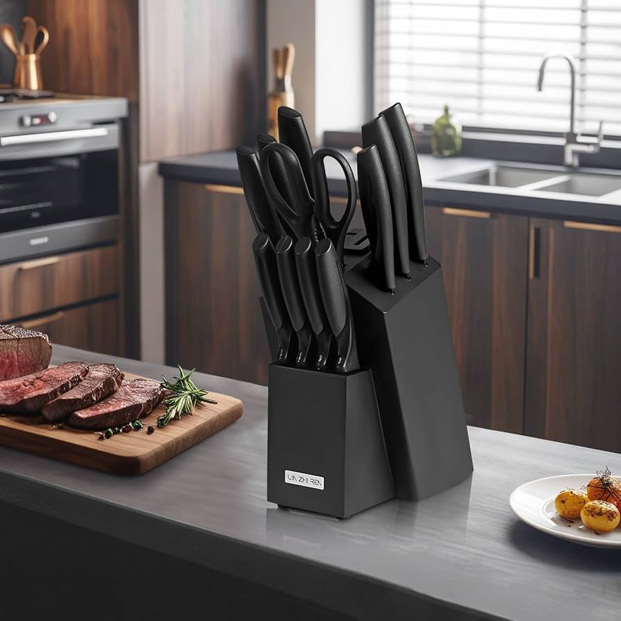 Amazon.com: Kitchen Knife Set with block and Sharpener, 13 Pieces