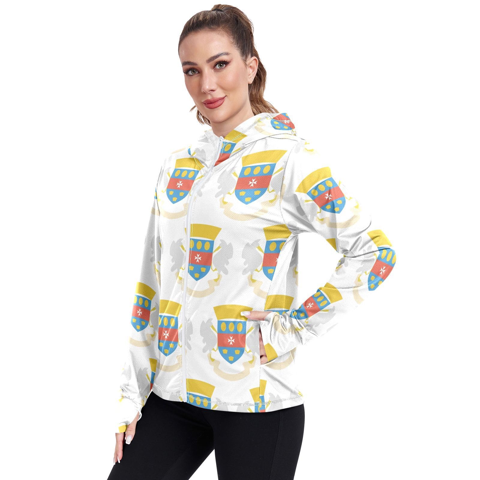 Saint Barthélemy Flag Women's UPF 50+ Sun Protection Hoodie Jacket Lightweight Long Sleeve Sun Shirt with Pocket Multicoloured