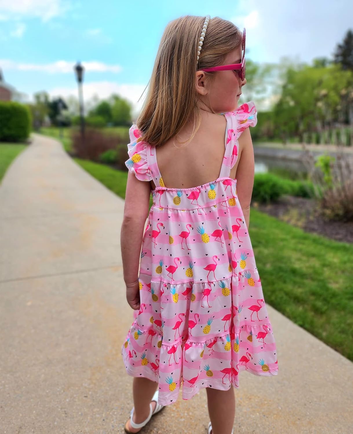 Vieille Toddler Girls Summer Dress Ruffle Sleeveless Casual Beach Sundress Tiered Swing Princess Dress for 2-8 Years - Image 3