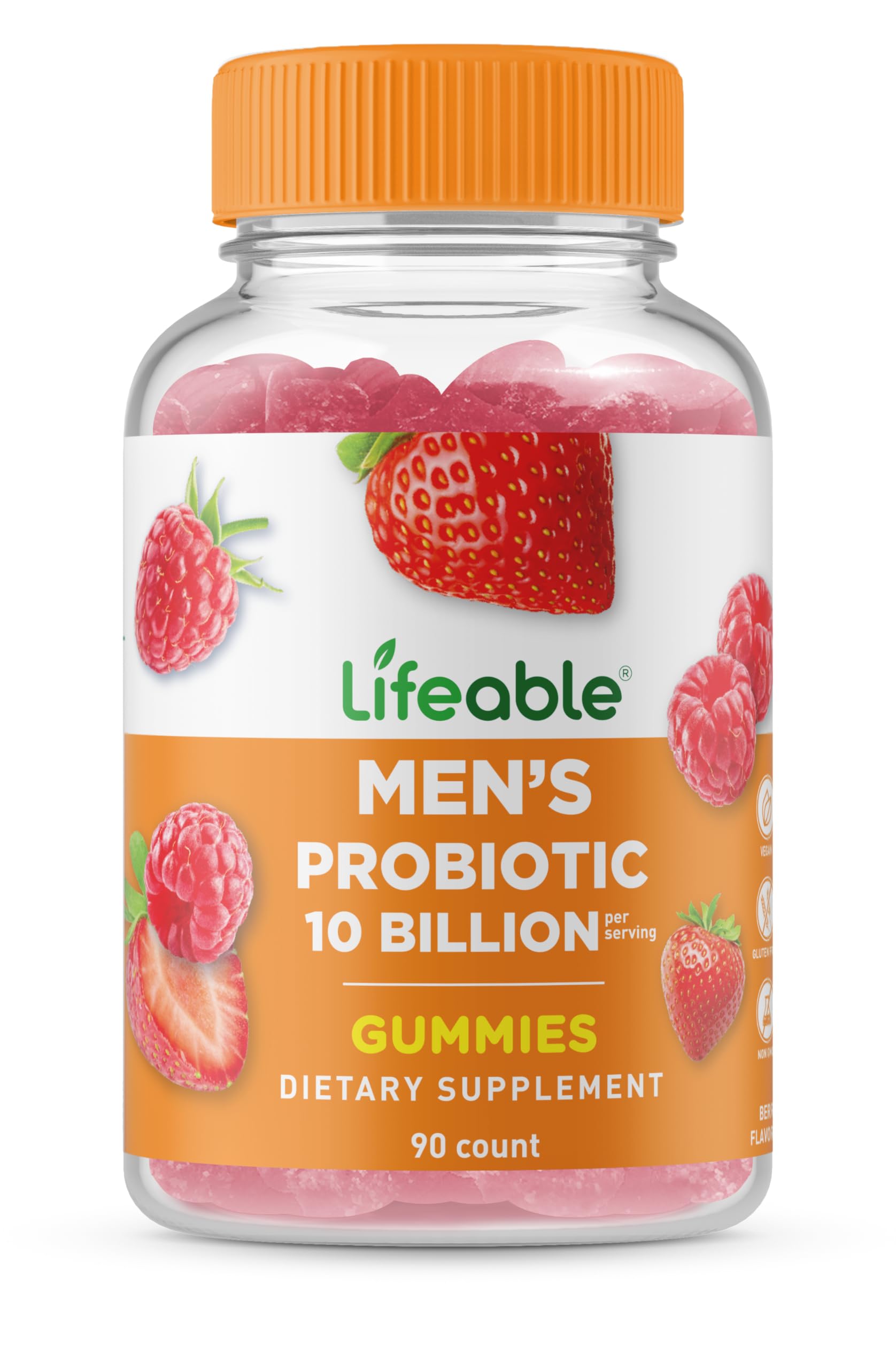 Lifeable Probiotics for Men | 10 Billion CFU | Great Tasting Mens Probiotic Gummies | Vegan Probiotic for Gut Health and Immune Support | Probiotics Gummies for Men | 90 Gummies