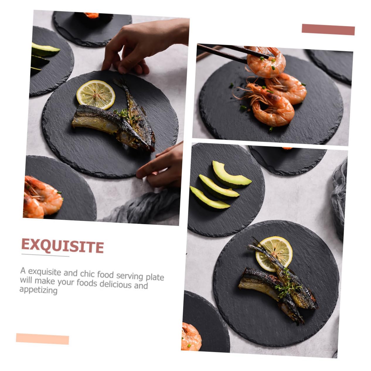 Ipetboom Plato de Piedra Redondo Negro de Pizarra para Servir Alimentos | Uso en Restaurante y Hogar, Apto para Desayuno y Postres, Estilo Rústico Creativo