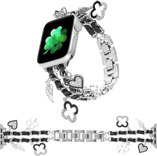 WONMILLE Correa compatible con Apple Watch de 1.732 in 1.772 in 1.929 in 1.654 in 1.496 in 1.575 in 1.614 in mujer elegante diseño de cadena con