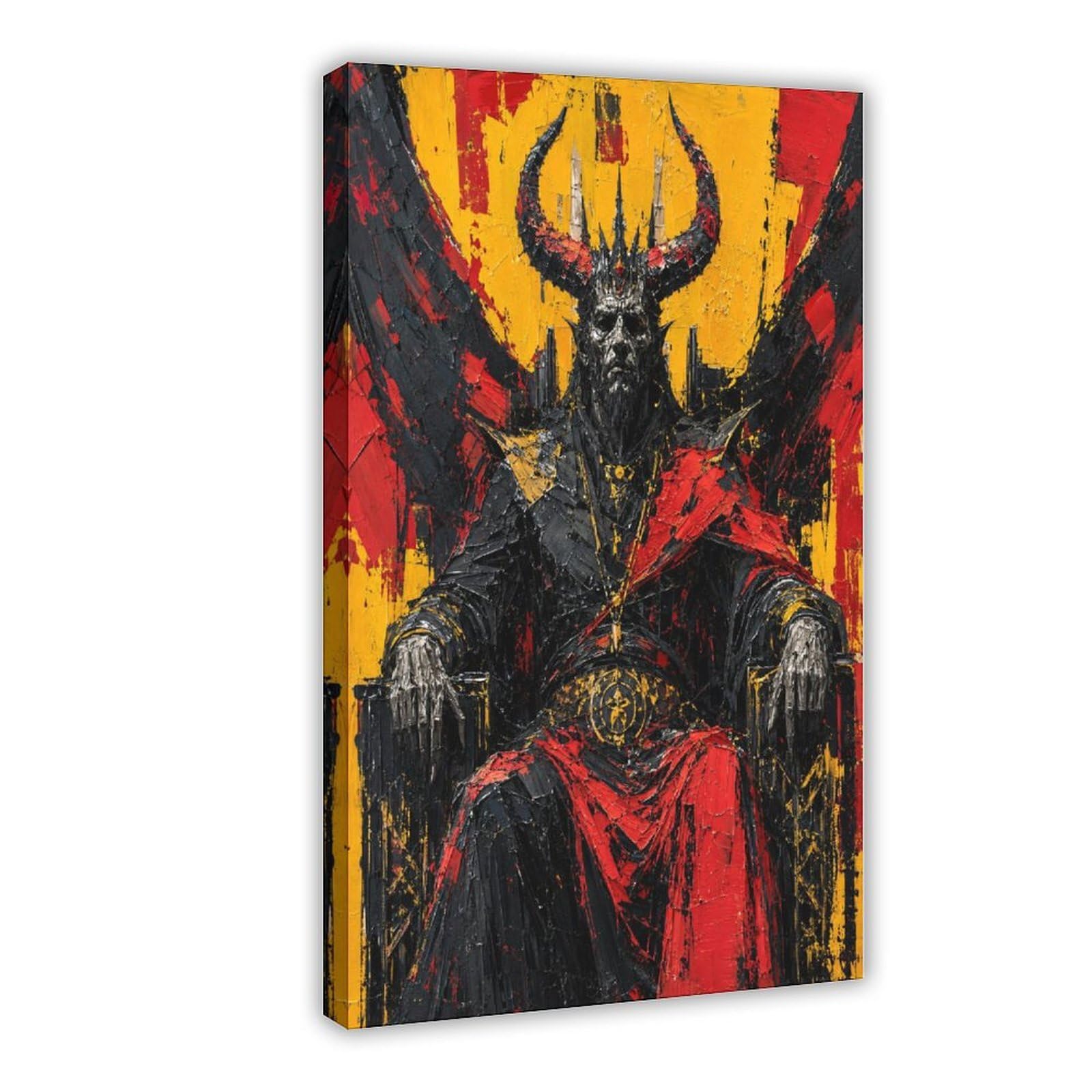 W7c8u2x3 Frame-Style-18 Dark Horned King Canvas Wall Art, Fantasy Villain Gallery Wall