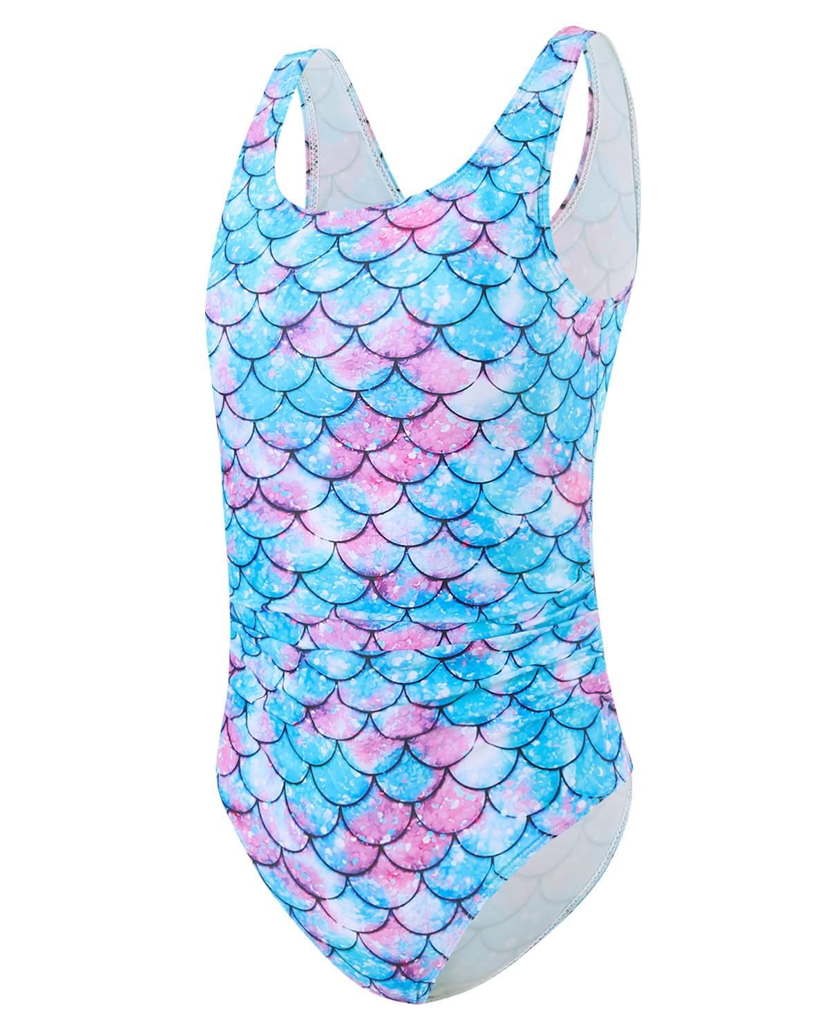 DivingBirds Badeanzug Mädchen mit Soft-Pads Kinder Einteiliger Schwimmanzug Mädchen Elastische Breitenträgern UV Badebekleidung 8-13Jahre