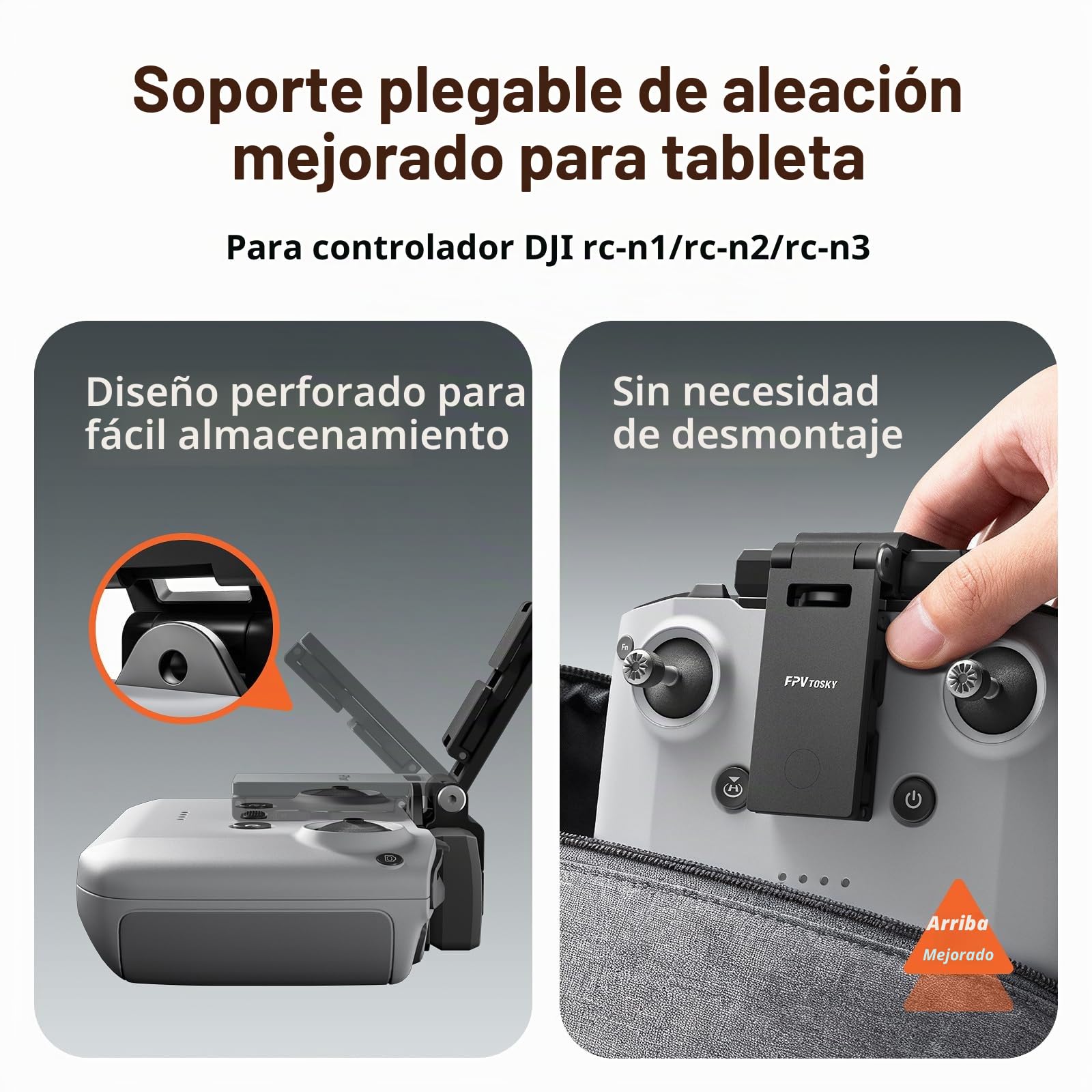 FPVtosky Soporte de desmontaje para Tableta dji Lito 1/ X1 / Mini 5/4 / 4K/2 SE/Neo/Air 3/Flip, 7-12 Pulgadas Plegable Soporte de Montaje para iPad, Incluye Collar y 2 Cables para dji RC-N1/N2/N3