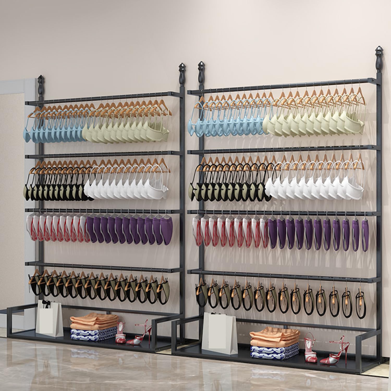 Prettiee Clothing Store Underwear Display Rack, Retail Store Garment Rack Clothing Hanger, Underwear Panty R,White,120CM (Black 120CM)