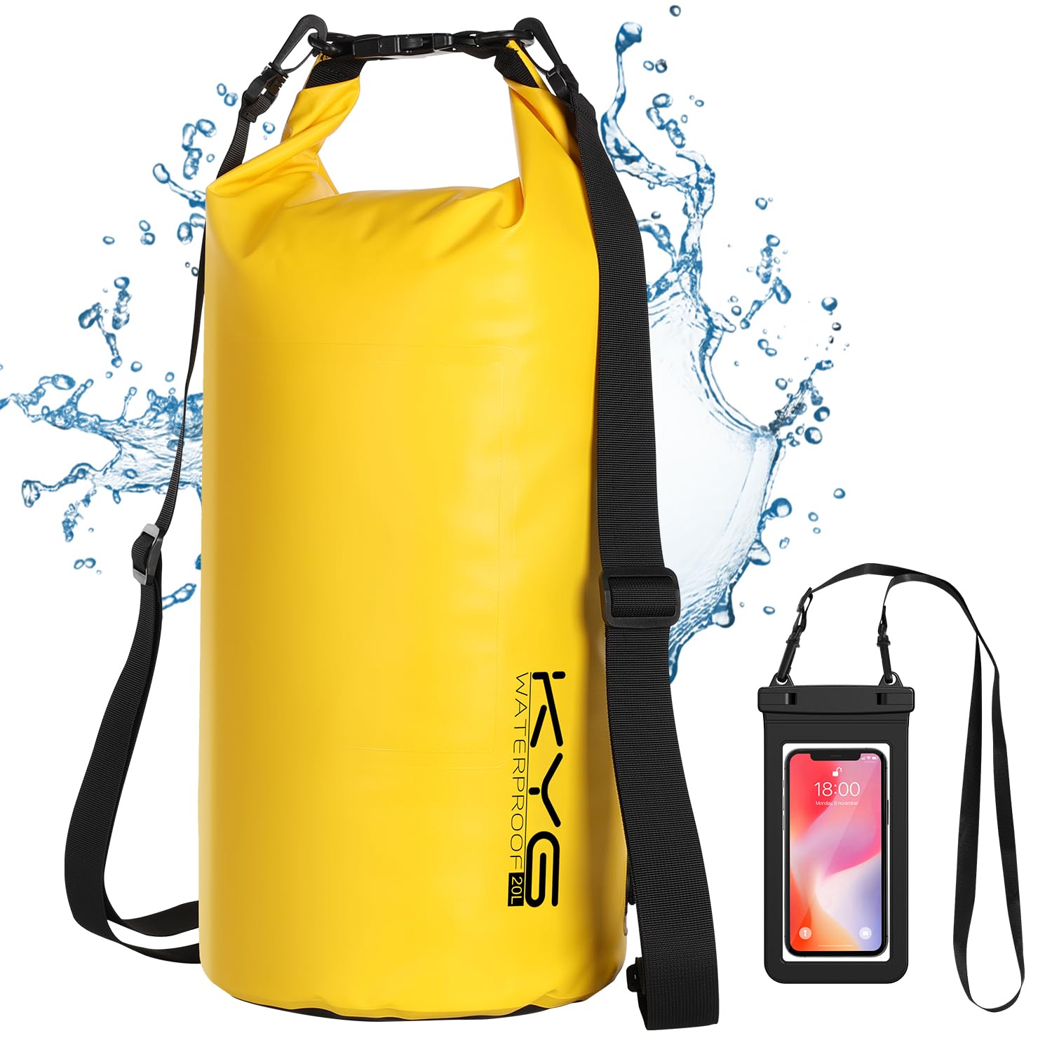KYG Dry Bag Borsa Impermeabile, 5L/10L/20L, con Custodia Impermeabile per Cellulare, Borsa Asciutta per Spiaggia e Sport All'aperto, Escursionismo, SCI, Pesca, Arrampicata, Campeggio, Surf, Rafting