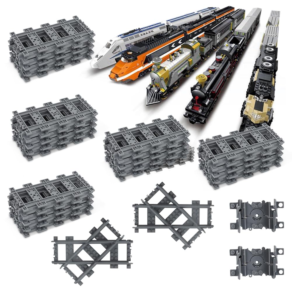 LOMUG City Train Rails Set - 42 Pieces City Railway Rails for Train, City Extension Set Tracks Compatible with the Market Leader, Railway Rails Children's Toy