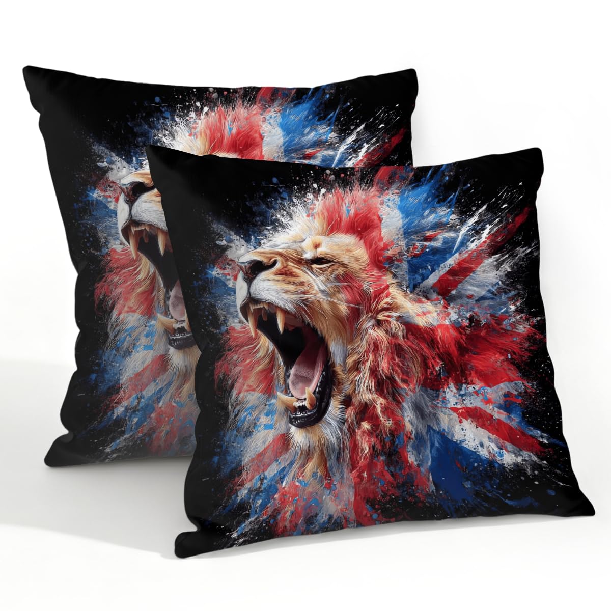 Outdoor Pillow Covers Waterproof Pillowcases 22x22in Set of 2 Independence Day Lion Artwork Decorative Throw Cushion Case for Couch Sofa Garden Patio Furniture