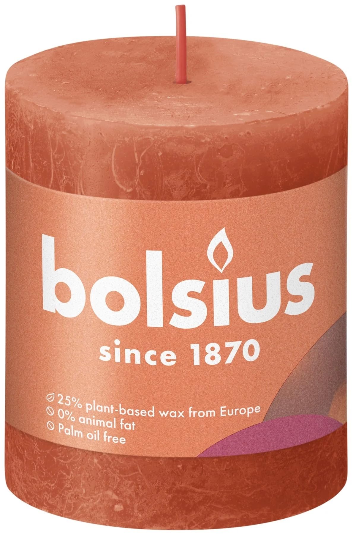 BOLSIUS Pillar candle Earthy Orange Ø68 mm - Height 8 cm - Orange - 35 burning hours