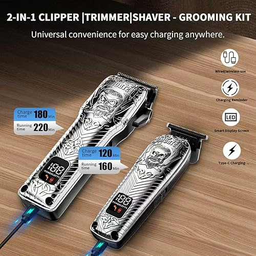 Miniatura 5 de BESTBOMG Kits y juegos de cortapelos profesionales inalámbricos para hombre, cortadora de barba, kit de aseo de metal con batería de larga duración