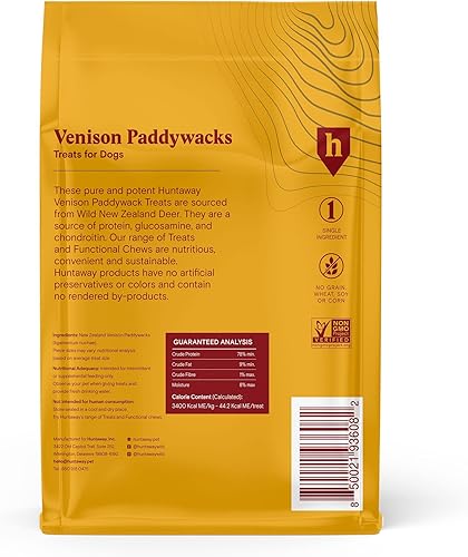 Miniatura 2 de Huntaway Venison Paddywacks - Golosinas para perros  1 paquete de 3 onzas de un solo ingrediente de Venado Paddywacks golosinas para perros para