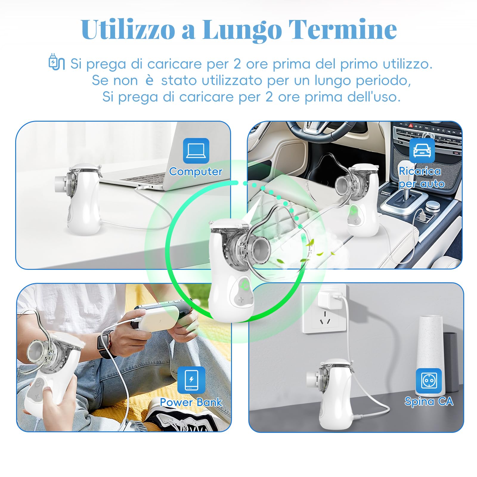 FEELLIFE Aerosol Portatile Silenzioso 3 Modalità Nebulizzazione Regolabili, Ricaricabile Aerosol per Bambini e Adulti con 2 Maschere e Boccaglio, Aerosol Portatile per Viaggi e Uso Domestico-Blu