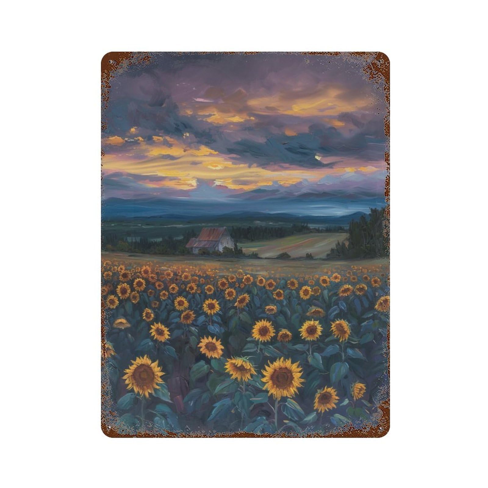 Sunset Sunflower Field Weathered Tin Sign 15.7"x11.8", for Basement, Hobby Room And Garage Decor, Rustic Home Decor