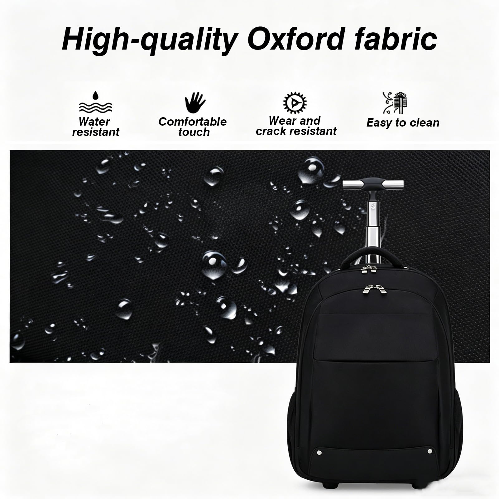 Mochila con Ruedas 15,6 Pulgadas Trolley con Ruedas Grande 55L Maleta de Mano Portátil Impermeable Bolsa de Viaje con Ruedas Mango Telescópico Reforzado Compartimento para Laptop Mujeres Hombre Negro
