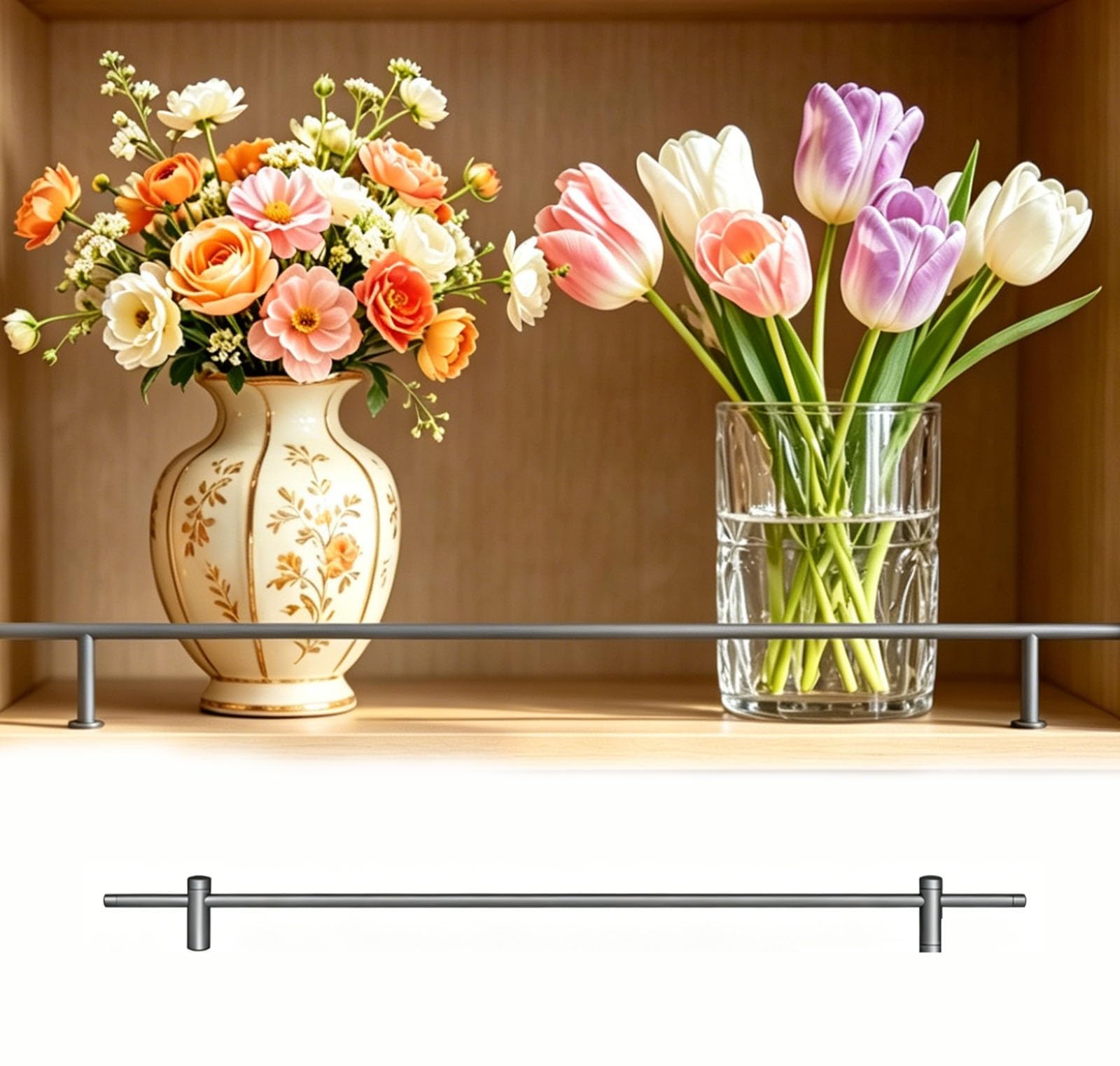 HDYZJQ Customizable Shelf Safety Rail for Decorative Vases, Closet & Bookcase Aluminum Round Tube Shelf Railing Rod, Kitchen Cabinet Shelf Guard Rails(5pcs Gray,22"/56cm)