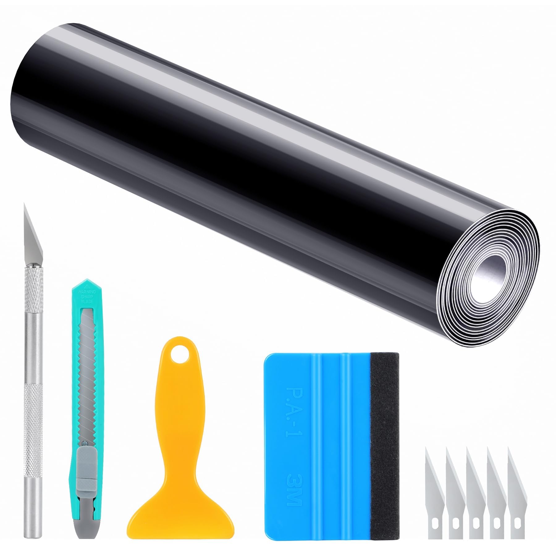 YAOBLUESEA Folie für Auto, Glanz Flexibel Wasserdichter Auto Vinyl Wrapping Folie Lackschutzfolie DIY Blasenfrei Schutzfolie Dekorative mit Installations Zubehör 300x30cm Schwarz für Fahrrad Motorrad