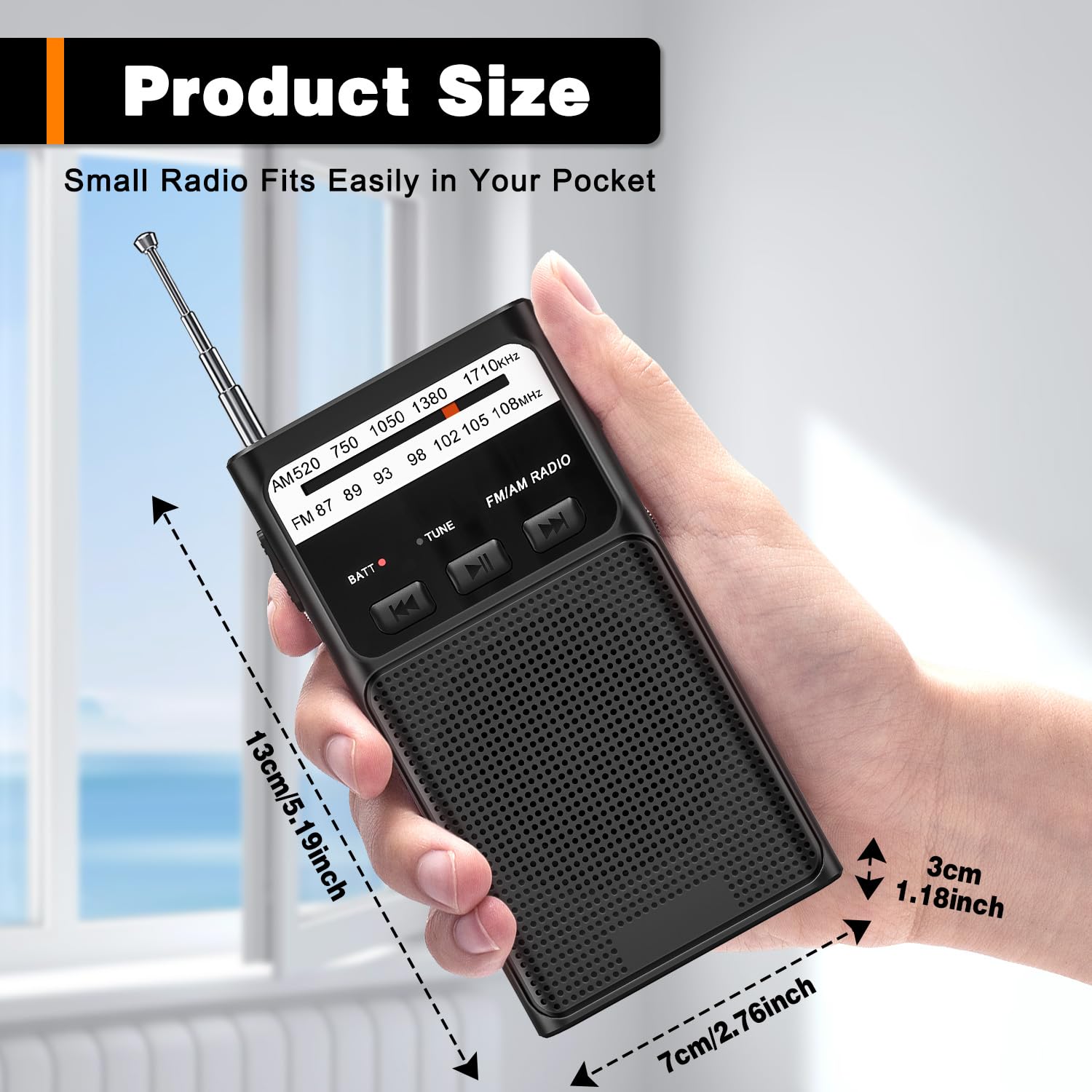 Radio Portatile FM/AM Con Antenna Telescopica – Altoparlante Integrato, Jack Cuffie, Alimentazione A Batteria