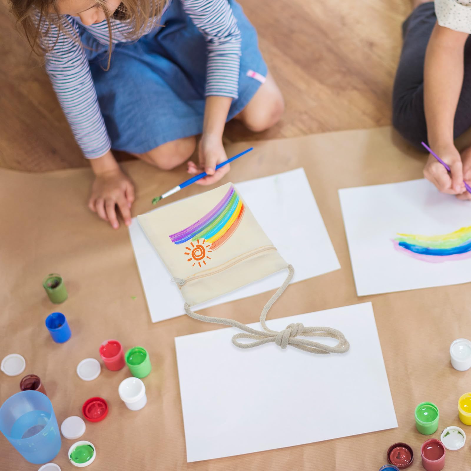 Lot de 4 sacs en tissu pour peinture, sacs fourre-tout en toile pour enfants, mini sac à bandoulière pour activités créatives et célébrations