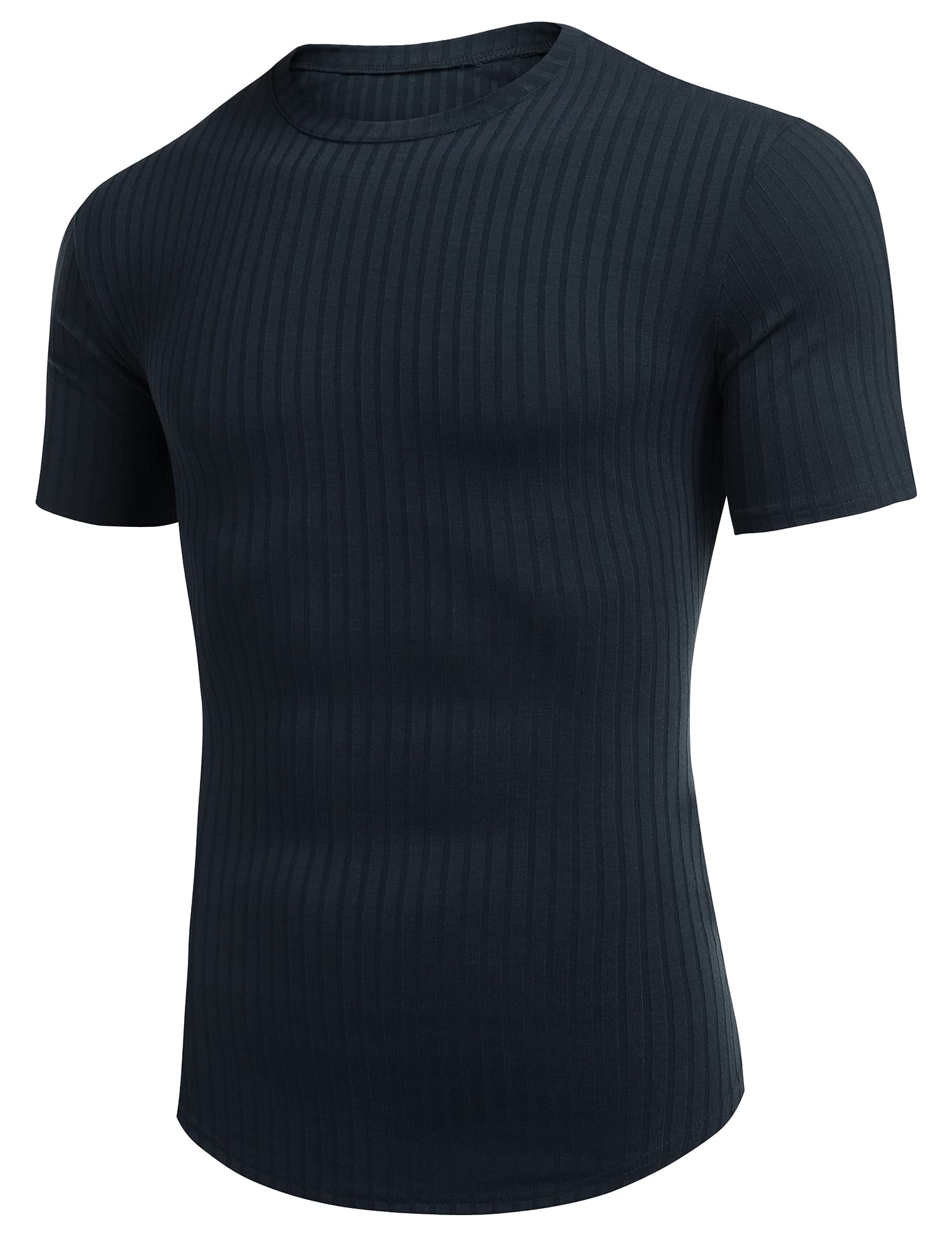 URRU T-shirt extensible à manches courtes pour homme - Coupe ajustée, bleu marine, Taille XL