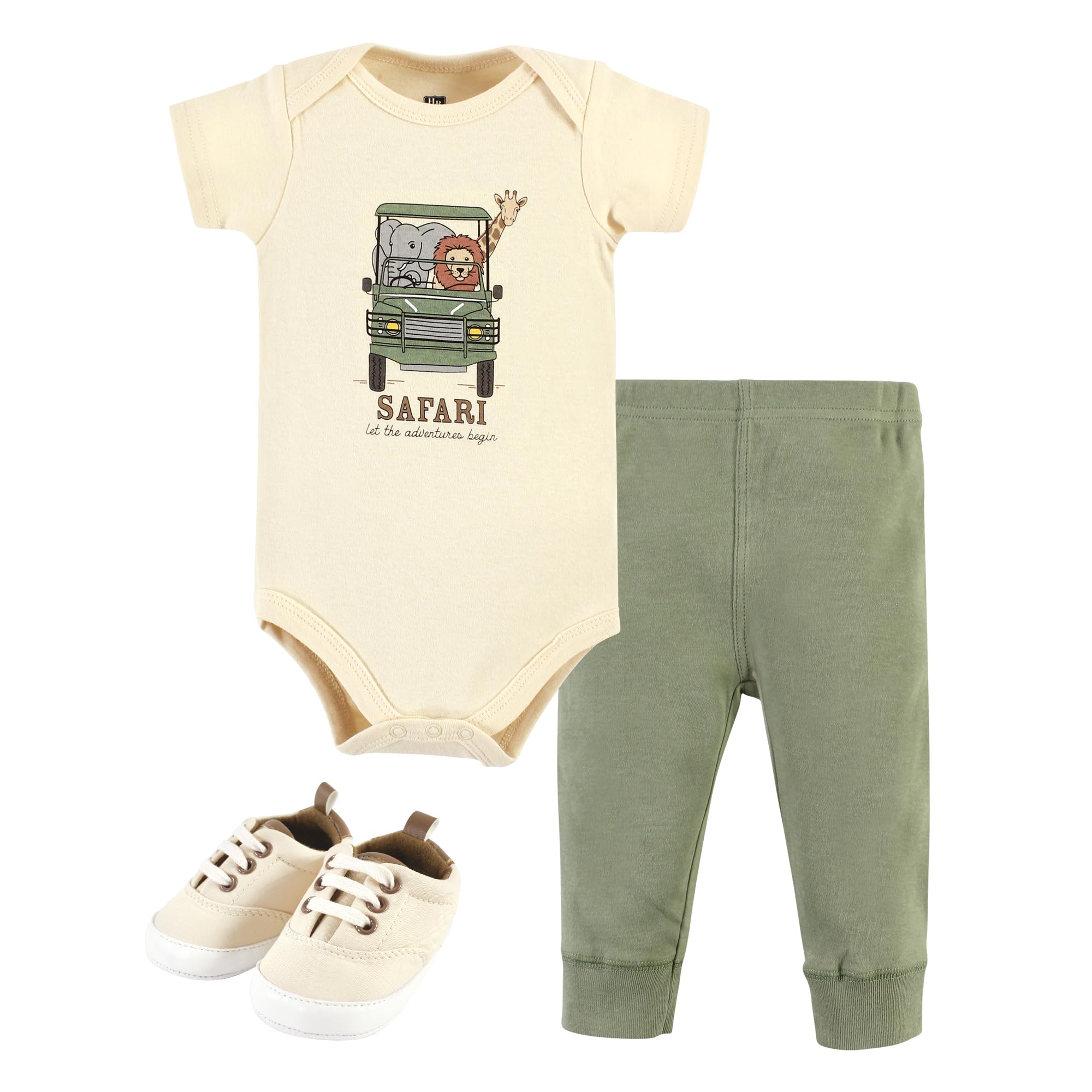 Hudson Baby Unisex Baby Cotton Bodysuit, Pant and Shoe Set