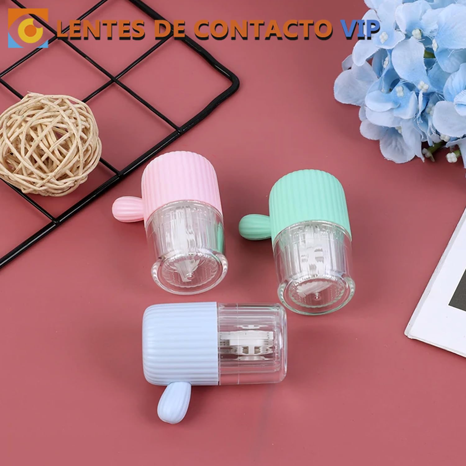 Limpiador de lentillas manual color rosa Dispositivo portátil para limpieza diaria elimina fácilmente las proteínas y las partículas acumuladas en los lentes de contacto No usa pilas ni batería