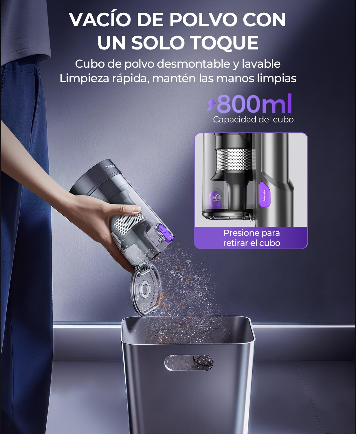 Aspiradora Sin Cable Potente, 55KPA/580W/70Min Escoba Eléctrica sin Cable con Pantalla Inteligente y Anti-enredos, luz LED Verde, Aspirador Sin Cable Potente para Suelos/Alfombras/Pelo de Mascotas