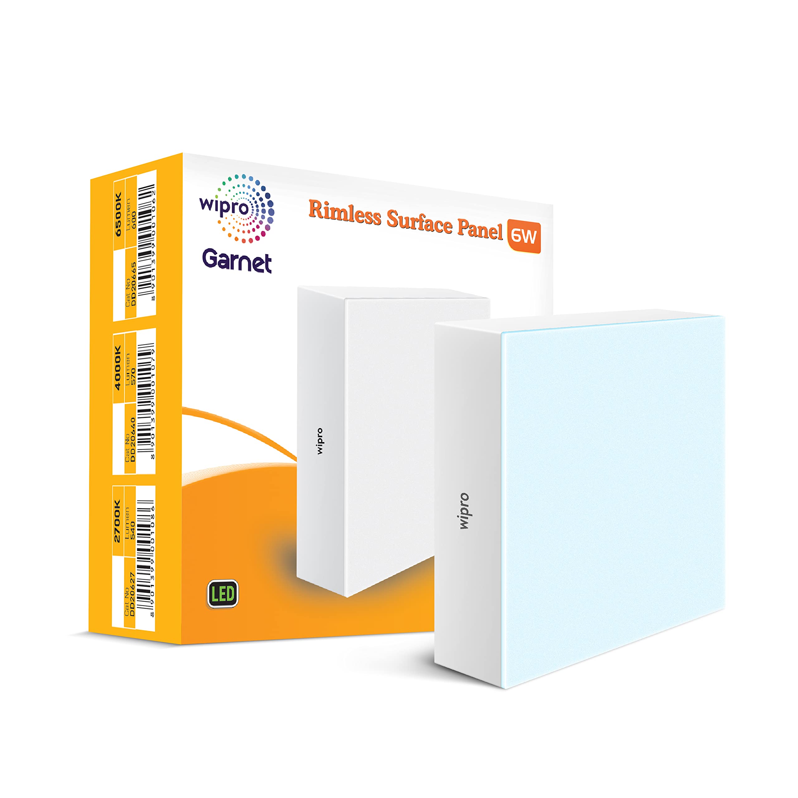 wipro Polycarbonate Garnet 6W Rimless Square LED Surface Panel|Cool White Light (6500K)|Elegant Rimless Design for Wider Spread of Light|Surface Mounted LED Down Light for Ceiling|Pack of 1