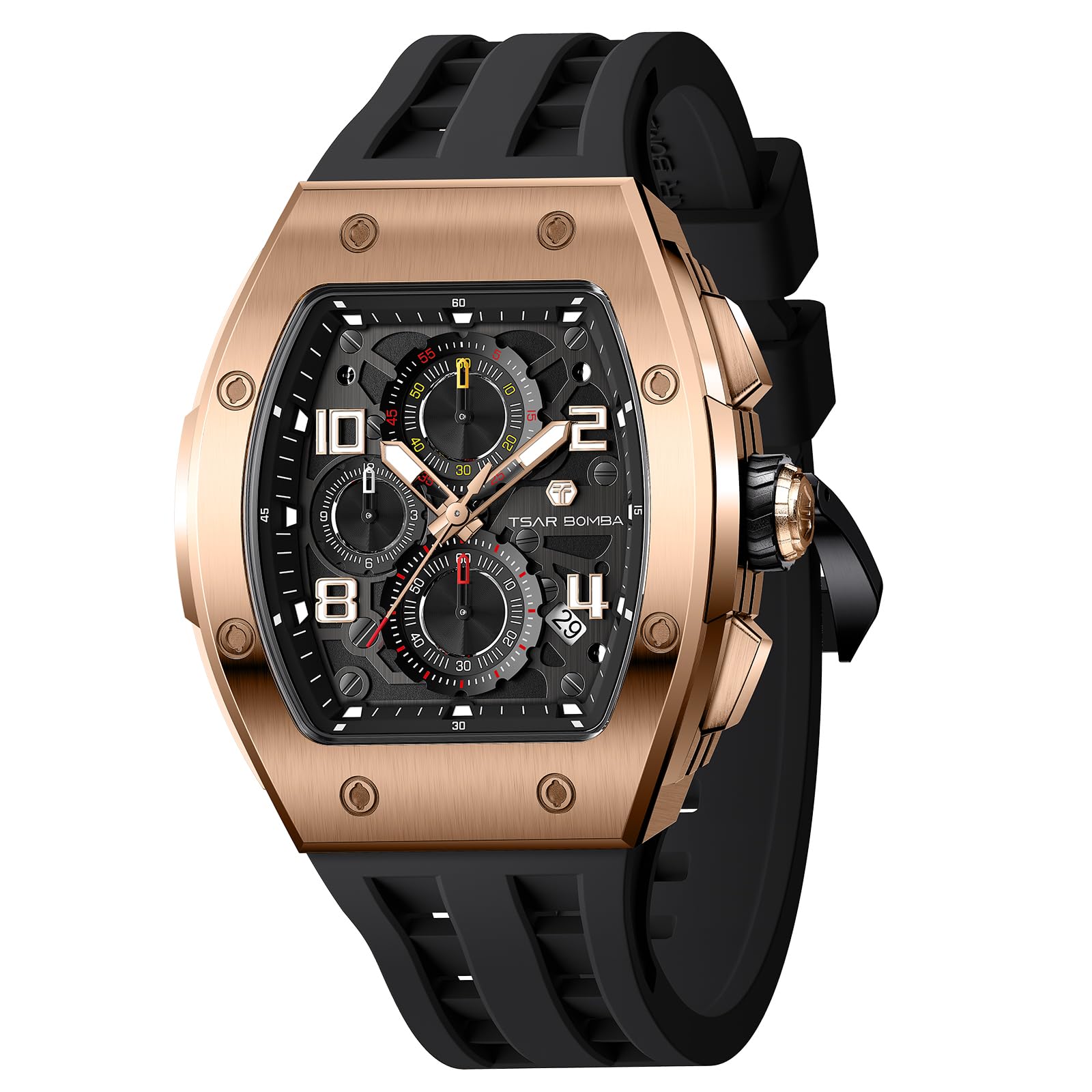 TSAR BOMBA Luxusuhr für Herren mit Quarzwerk, leuchtendem Zifferblatt, 5 ATM wasserdicht, Silikonarmband – Business-Herrenuhr als Festtagsgeschenk