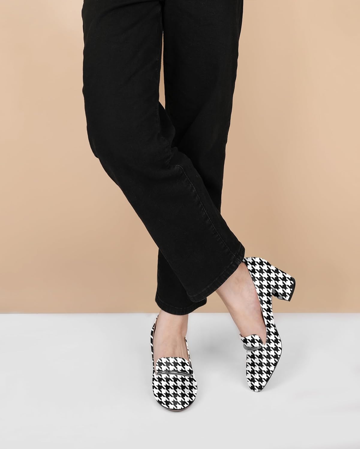 AUMOTED Heeled Loafers for Women Block Heel Loafers Comfortable Round Toe Chunky Pumps Women Work Low Heels Office Shoes 2.5 Inch