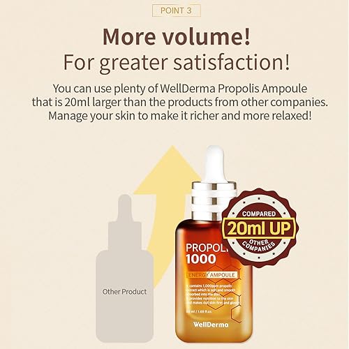 Miniatura 6 de WellDerma Ampolla facial de propóleo para piel seca y piel sensible hidratante para el cuidado de la piel de la cara, esencia coreana para belleza