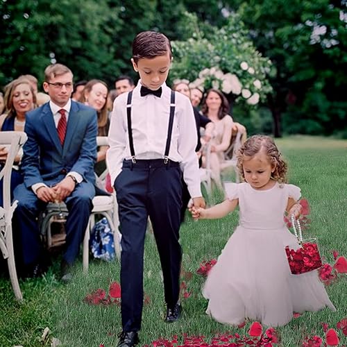 Miniatura 2 de Pahdecor Cesta de pétalos de boda transparente con mango de perla, soporte acrílico para confeti (redonda)