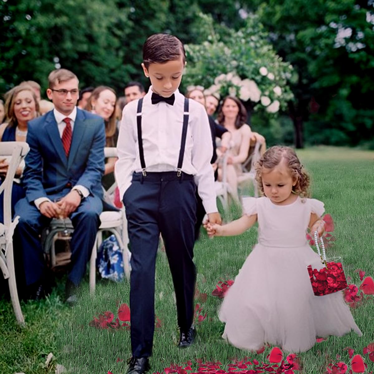 Pahdecor Flower Girl Basket Clear Wedding Petals Basket with Pearl Handle Acrylic Flower Holder for Confetti (Round)