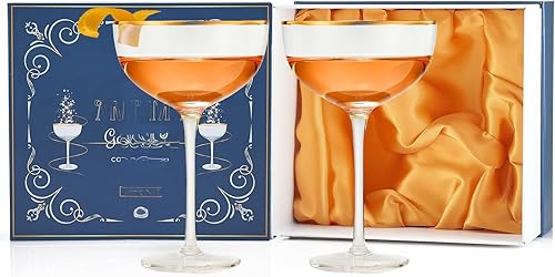 Copas de cristal vintage con borde dorado de champán  Juego de 2  7 onzas, cristalería clásica de cóctel con borde dorado  Martini, Manhattan,