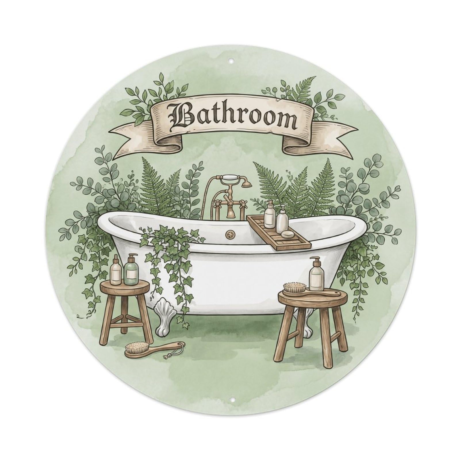 Bathroom Botanical Elegant Bathroom Decor Vintage Metal Tin Sign Plaque Wall Decor for Cafe, Club, Garden Round Metal Poster 8x8Inch