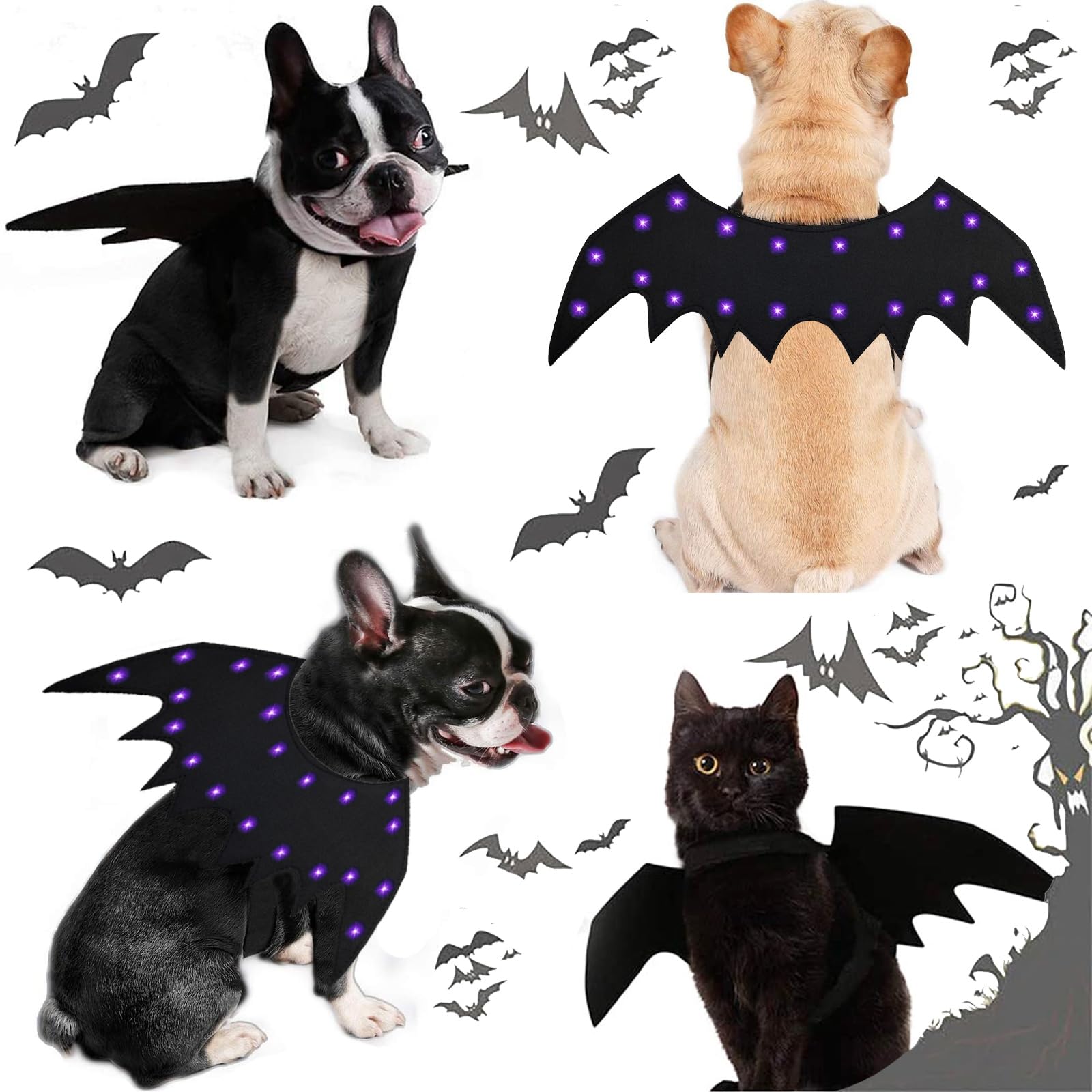 Costume da pipistrello per cani, con ali di pipistrello illuminate, costume per Halloween e animali domestici, con ali di pipistrello, per cosplay, divertente, per feste, abbigliamento alla moda, per