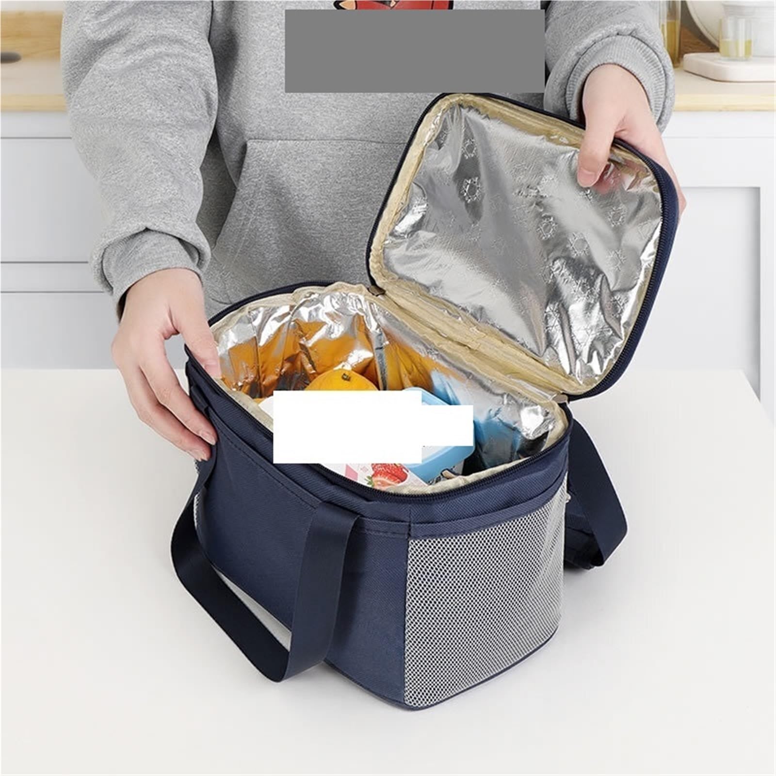 Torba piknikowa, Termiczne pudełko termoizolacyjne do żywności Torby do przechowywania żywności Torebka bento Pojemnik na obiad Torebka(S Blue)