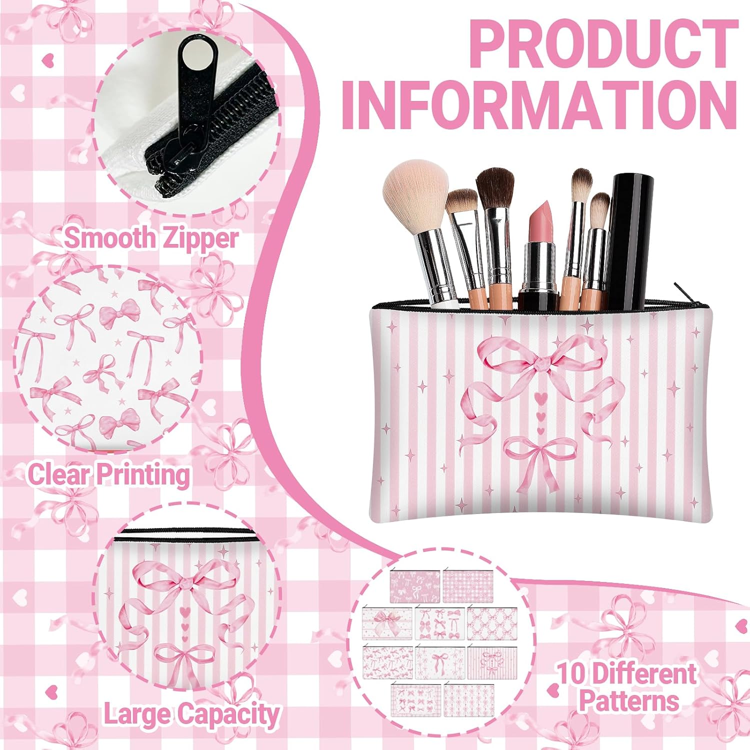30 Pcs Pink Bow Makeup Bags Coquette Cosmetic Zipper Pouches with Elegant Pink Bow Makeup Bag Bulk Canvas Cosmetic Travel Toiletry Pouch for Women Bridesmaids Wedding Favors
