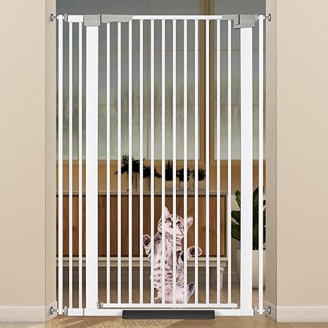 51.18" Extra Tall Cat Gate for Doorway, 30.5"-40" Auto Close Pet Gate Include 2.75" and 5.5" Extension Kits, No Drilling Pressure Mount Kit, Suitable for Doorways or Kitchen, New White