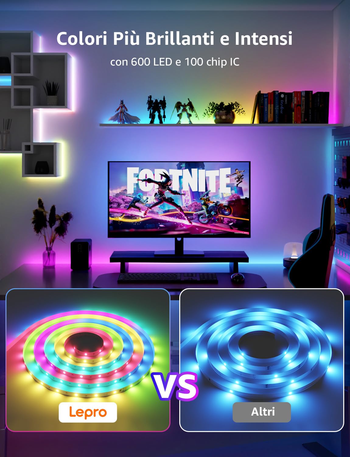 Lepro S1 AI Smart Striscia LED 20M,Strisce LED Camera da Letto,Funziona con Alexa/Google Assistant,Controllo Vocale,Sync Musicale per Festa in Soggiorno,Progettista Illuminazione AI Personalizzato