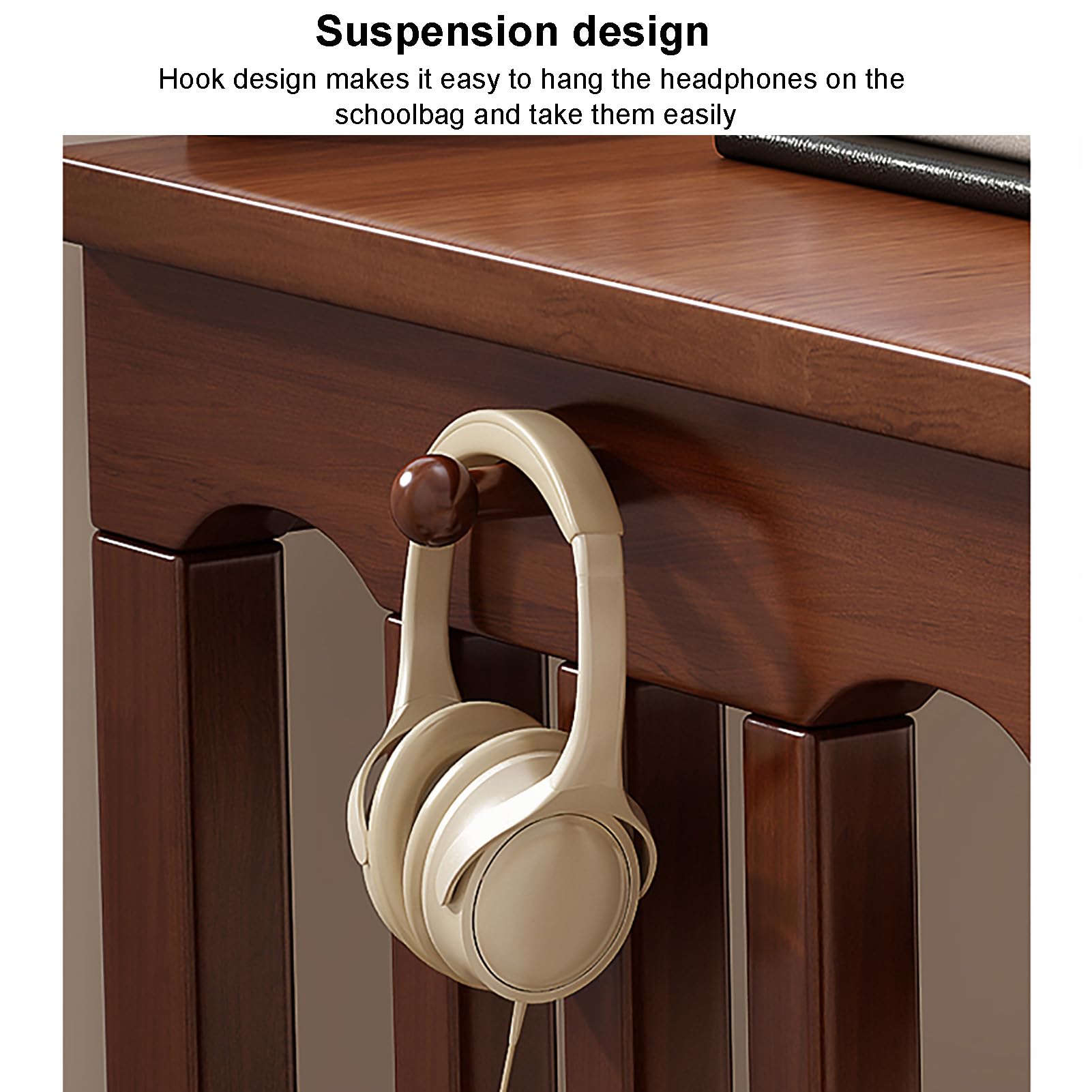 Amazon | 机、引き出し2つとフック付きの無垢材コンピューターデスク