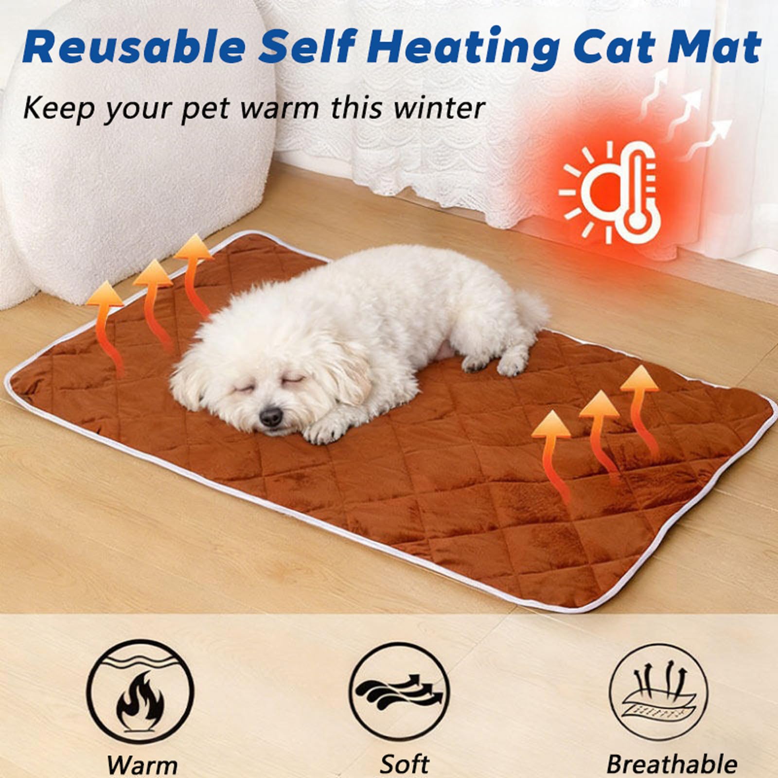 2 Pack Selbstwärmende Katzendecke, Extra Warmes Selbstheizende Thermomatte, Waschbares Katzen und Hundebett für Drinnen, Geeignet für Kleine Kätzchen und WelpenGrey,M