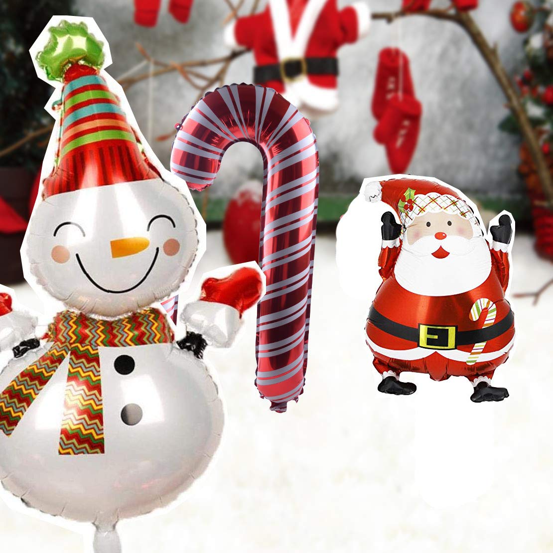 ARTBOX 3 Piece foil Balloons Santa Claus, Candy Stick and Snow Man Foil Balloon for Christmas Decoration and Theme Parties ( Big Size )