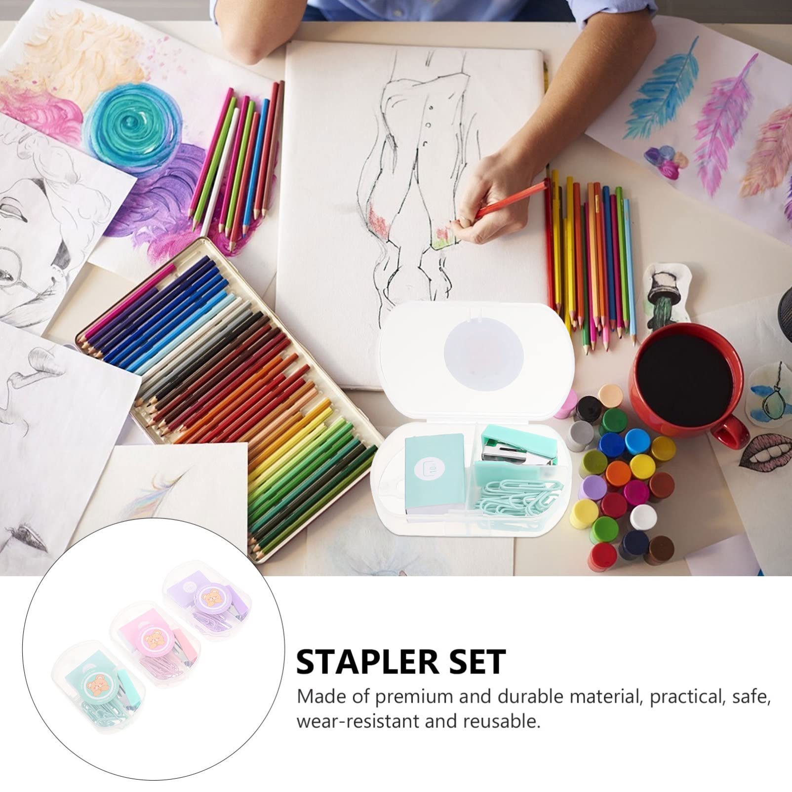 Ciieeo 9sets Ufficio Con Pinzatrice Colorata Clip Di Rilegatura e Strumenti Di Legatura Per Scuola e Lavoro Vivaci