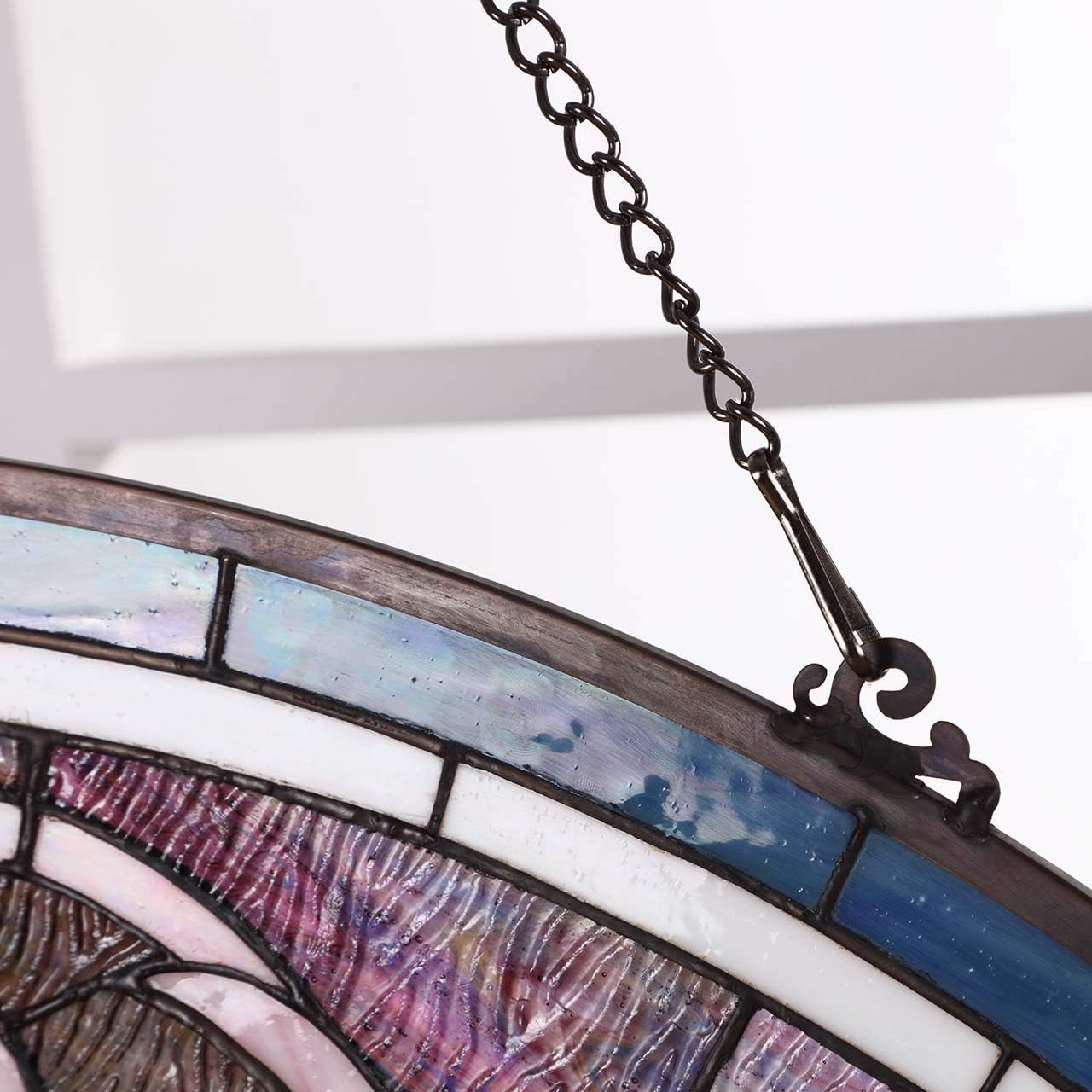 Bieye Lady Astor Demi-Lune Half-Round Window Panel Tiffany Style Stained Glass Hangings for Home Décor 36" W x 18" H W10035