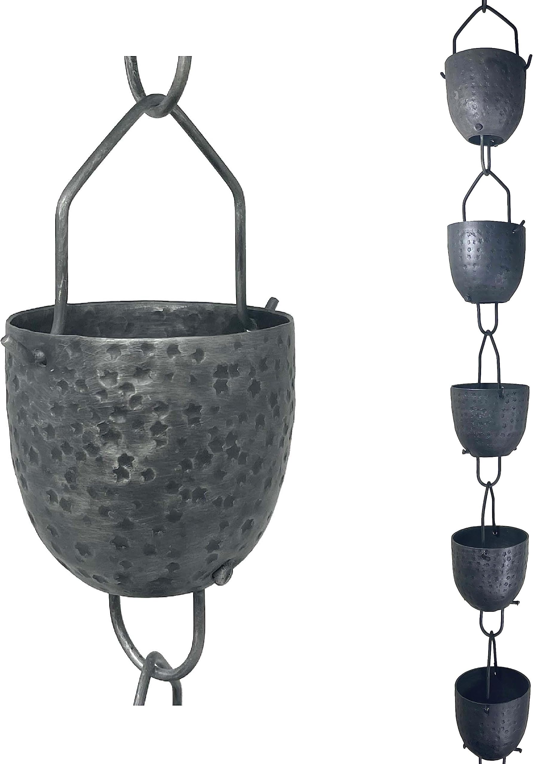 Rain Chains by JASINC 8.5 ft Rugged Rain Chain Pewter, to Replace Gutter Downspout, Water Diverter, JAS3006PE